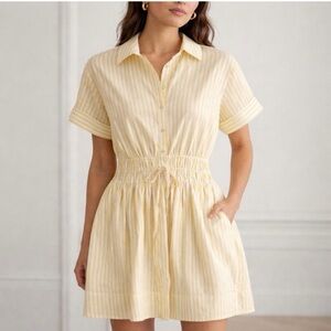 J. Crew Yellow and White Striped Mini Shirtdress